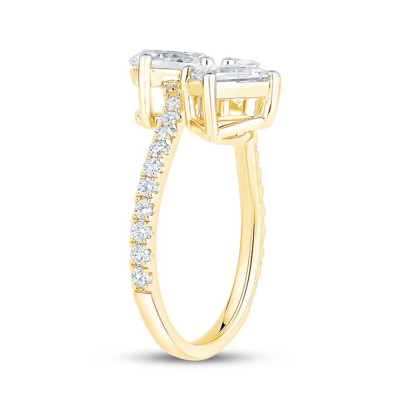 Main Image 2 of Memories Moments Magic Lab-Grown Diamond Oval, Pear & Emerald-Cut Three-Stone Engagement Ring 2-3/8 ct tw 14K Yellow Gold