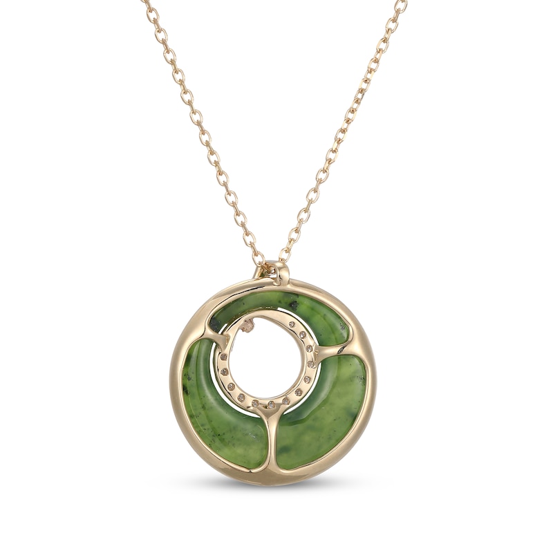 Main Image 3 of Nephrite Jade & Diamond Open Circle Knot Necklace 1/10 ct tw 14K Yellow Gold 18&quot;