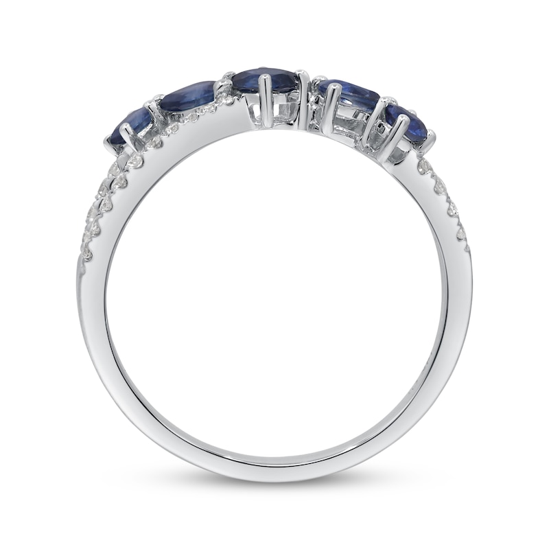 Main Image 2 of Multi-Shape Natural Blue Sapphire & Diamond Crossover Ring 1/6 ct tw 10K White Gold