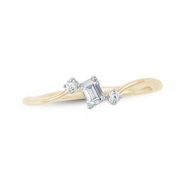 Lab-Grown Diamonds by KAY Emerald & Round-Cut Bypass Ring 1/4 ct tw 10K Yellow Gold