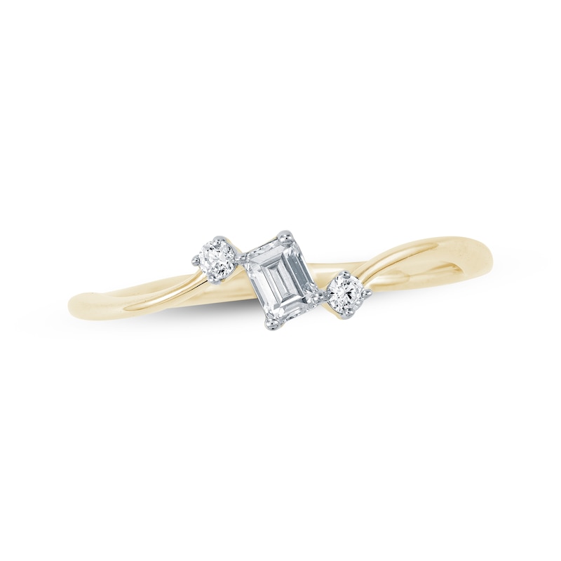 Main Image 1 of Lab-Grown Diamonds by KAY Emerald & Round-Cut Bypass Ring 1/4 ct tw 10K Yellow Gold