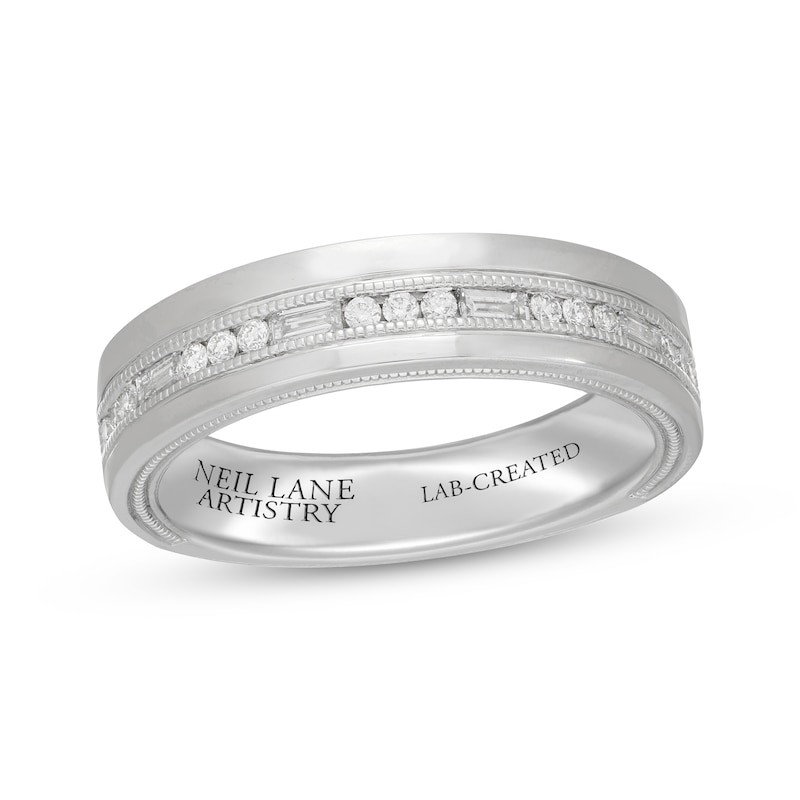 Main Image 1 of Neil Lane Artistry Men's Round & Baguette-Cut Lab-Grown Diamond Wedding Band 1/2 ct tw 14K White Gold