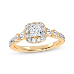 Lab-Grown Diamonds by KAY Princess-Cut Halo Engagement Ring 3/4 ct tw 14K Yellow Gold