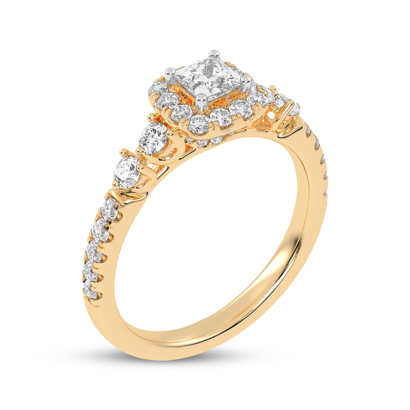 Main Image 2 of Lab-Grown Diamonds by KAY Princess-Cut Halo Engagement Ring 3/4 ct tw 14K Yellow Gold