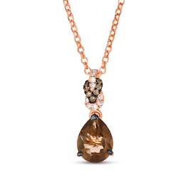 Le Vian Pear-Shaped Chocolate Quartz Necklace 1/10 ct tw Diamonds 14K Strawberry Gold 19&quot;