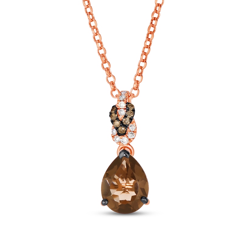 Main Image 1 of Le Vian Pear-Shaped Chocolate Quartz Necklace 1/10 ct tw Diamonds 14K Strawberry Gold 19&quot;