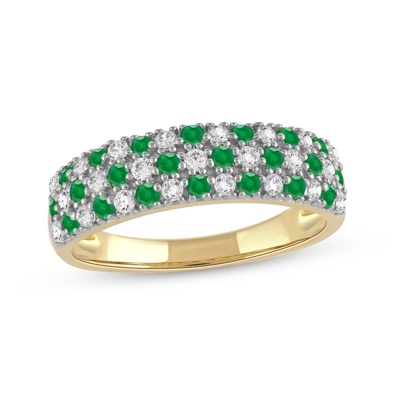 Main Image 1 of Emerald & Diamond Checkerboard Ring 3/8 ct tw 10K Yellow Gold