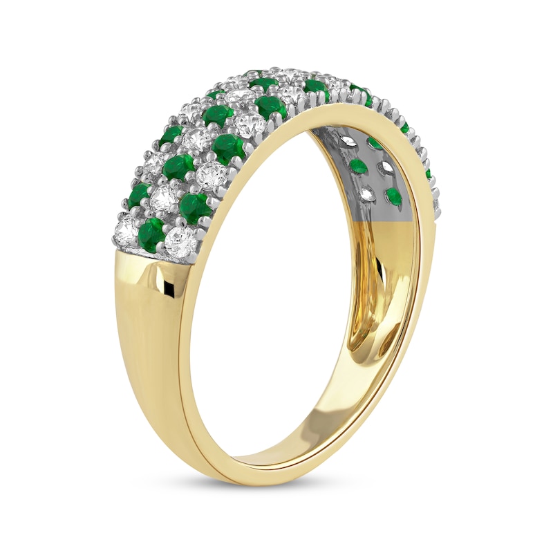 Main Image 2 of Emerald & Diamond Checkerboard Ring 3/8 ct tw 10K Yellow Gold