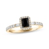 Thumbnail Image 1 of Emerald-Cut Black Diamond Halo Engagement Ring 5/8 ct tw 14K Yellow Gold