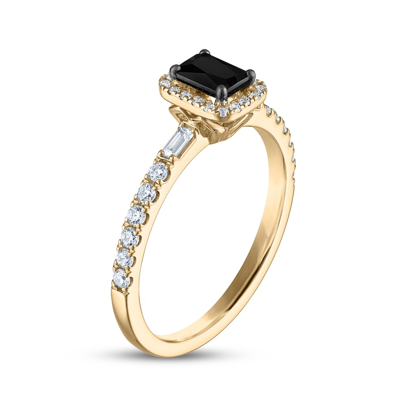 Main Image 2 of Emerald-Cut Black Diamond Halo Engagement Ring 5/8 ct tw 14K Yellow Gold