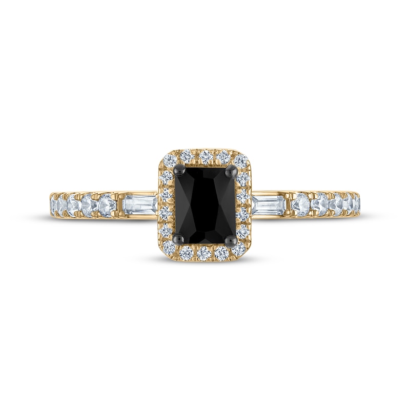 Main Image 3 of Emerald-Cut Black Diamond Halo Engagement Ring 5/8 ct tw 14K Yellow Gold