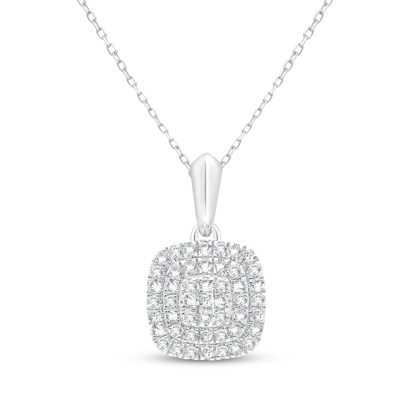 Main Image 1 of Multi-Diamond Cushion-Shaped Necklace 1/5 ct tw 10K White Gold 18&quot;