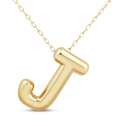 Puff Letter J Initial Necklace 14K Yellow Gold 18&quot;