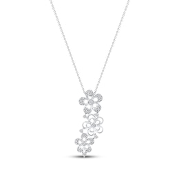 Diamond Flower Trio Drop Necklace 1/4 ct tw 10K White Gold 18&quot;