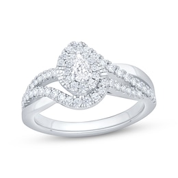 Now + Forever Pear-Shaped Diamond Halo Bypass Engagement Ring 5/8 ct tw 14K White Gold