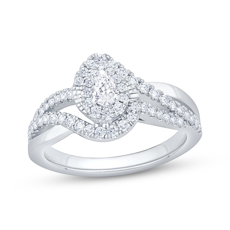 Main Image 1 of Now + Forever Pear-Shaped Diamond Halo Bypass Engagement Ring 5/8 ct tw 14K White Gold