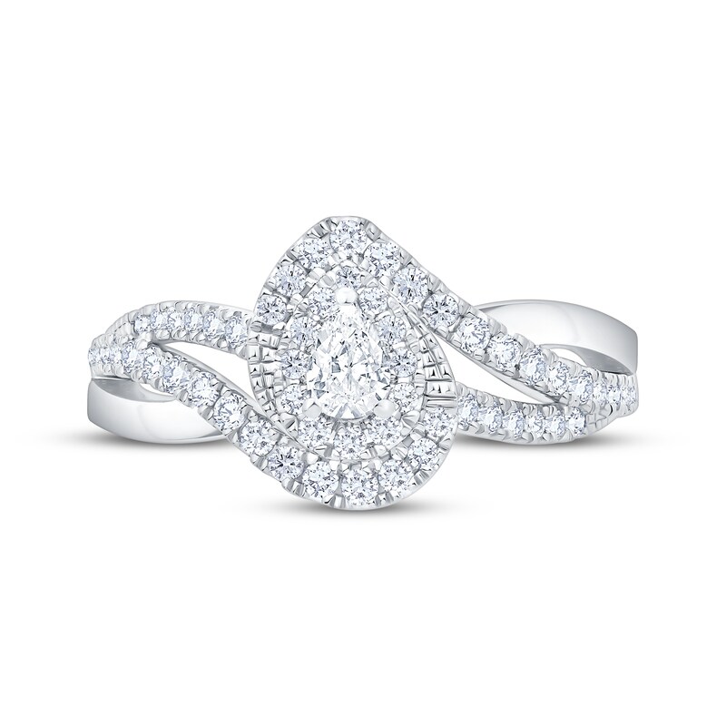 Main Image 3 of Now + Forever Pear-Shaped Diamond Halo Bypass Engagement Ring 5/8 ct tw 14K White Gold