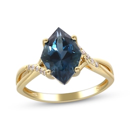 Marquise-Cut London Blue Topaz & Diamond Ring 1/20 ct tw 10K Yellow Gold