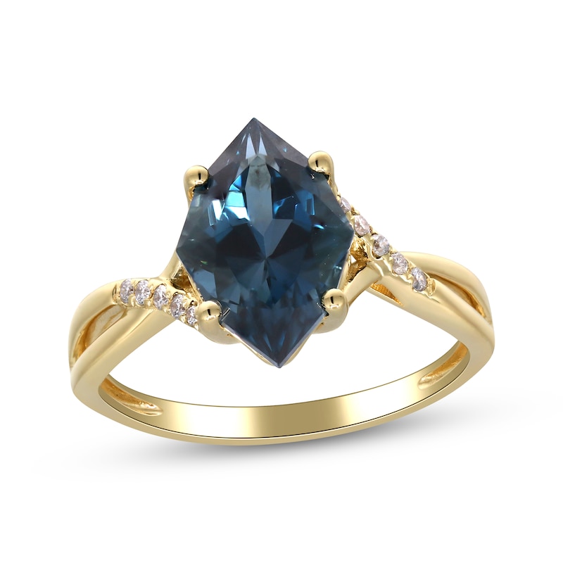 Main Image 1 of Marquise-Cut London Blue Topaz & Diamond Ring 1/20 ct tw 10K Yellow Gold