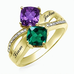 Couple's Cushion Birthstone Ring (2 Stones and Lines)