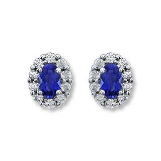 Lab-Created Sapphires Blue & White Sterling Silver Earrings | Kay