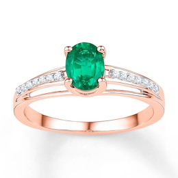 Lab-Created Emerald Ring 1/15 ct tw Diamonds 10K Rose Gold