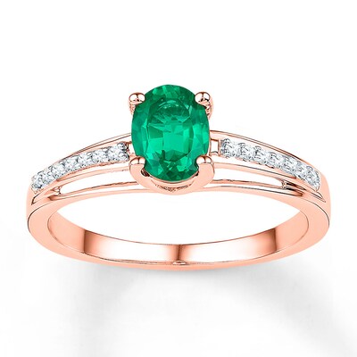 Lab-Created Emerald Ring 1/15 ct tw Diamonds 10K Rose Gold | Womens ...