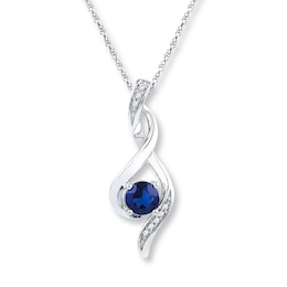 Lab-Created Sapphires Diamond Accents Sterling Silver Necklace