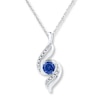 Thumbnail Image 0 of Lab-Created Sapphire Diamond Accents Sterling Silver Necklace