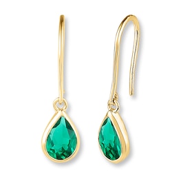 Lab-Created Emerald 10K Yellow Gold Drop Earrings