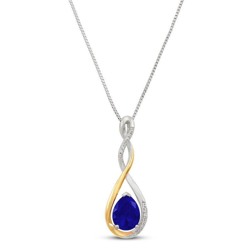 Main Image 1 of Diamond Necklace Lab-Created Sapphire Sterling Silver/10K Gold