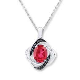 Lab-Created Ruby 1/5 ct tw Diamonds Sterling Silver Necklace