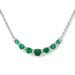 Lab-Created Emerald 1/8 ct tw Diamonds Sterling Silver Necklace