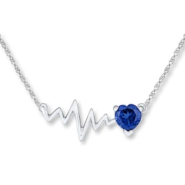 Heartbeat Necklace Lab-Created Sapphire Sterling Silver