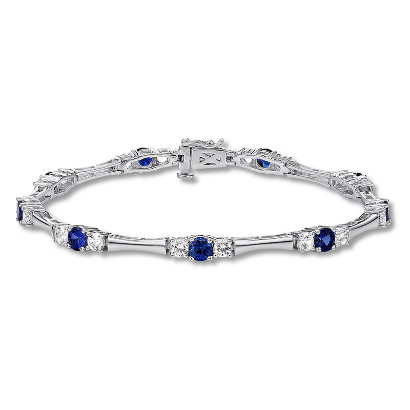 Main Image 1 of Blue & White Lab-Created Sapphire Bracelet Sterling Silver