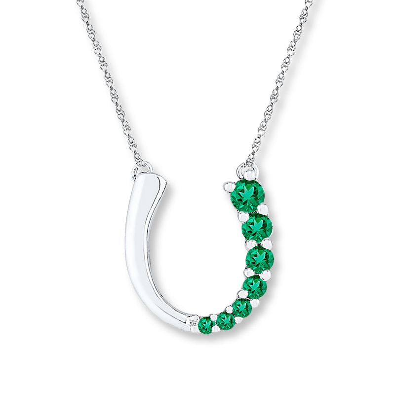 Main Image 1 of Horseshoe Necklace Lab-Created Emeralds Sterling Silver