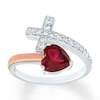 Thumbnail Image 0 of Heart Cross Ring Lab-Created Ruby Sterling Silver/10K Rose Gold