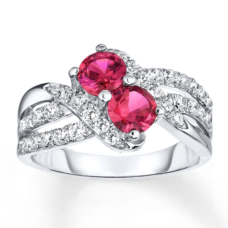 Main Image 1 of Lab-Created Ruby Ring Lab-Created Sapphires Sterling Silver