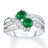 Thumbnail Image 1 of Lab-Created Emerald Ring Lab-Created Sapphires Sterling Silver