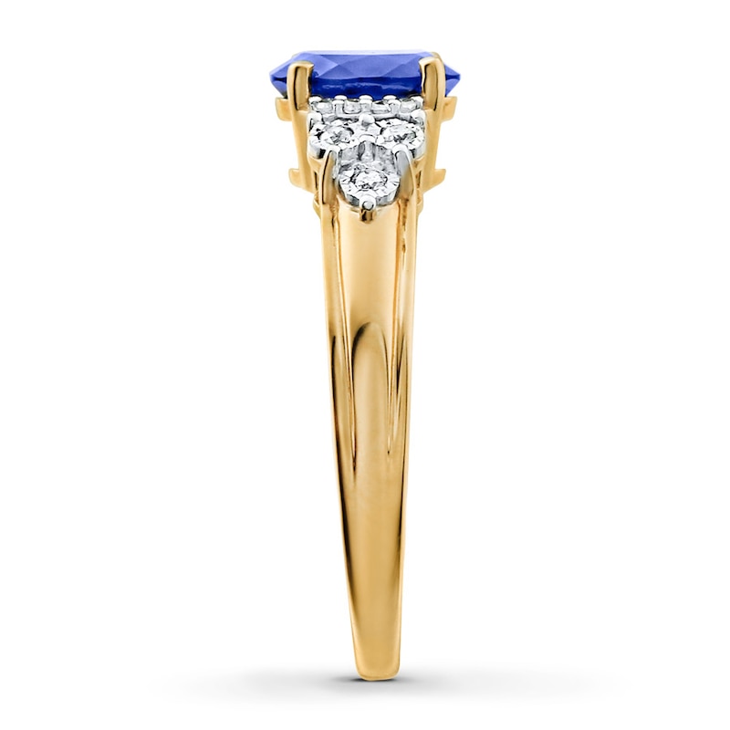 Lab-Created Sapphire Ring 1/15 ct tw Diamonds 10K Yellow Gold