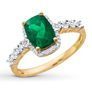 Lab-Created Emerald Ring 1/10 ct tw Diamonds 10K Yellow Gold | Kay