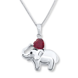 Elephant Necklace Lab-Created Ruby Sterling Silver