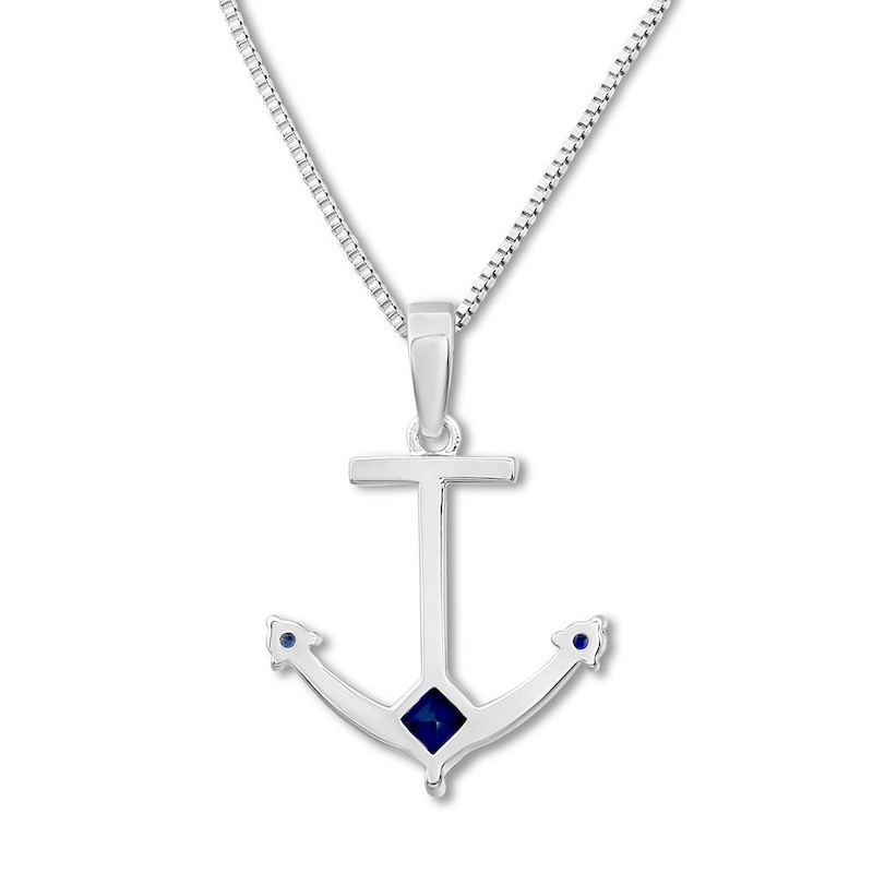 Main Image 4 of Diamond Anchor Necklace Lab-Created Sapphires Sterling Silver