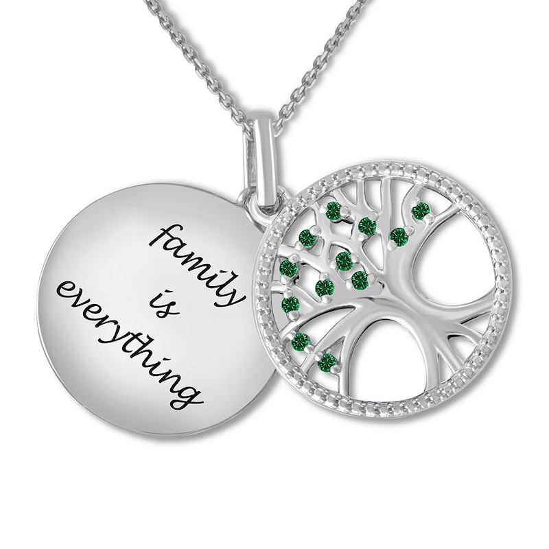 Family Tree Necklace Lab-Created Emeralds Sterling Silver