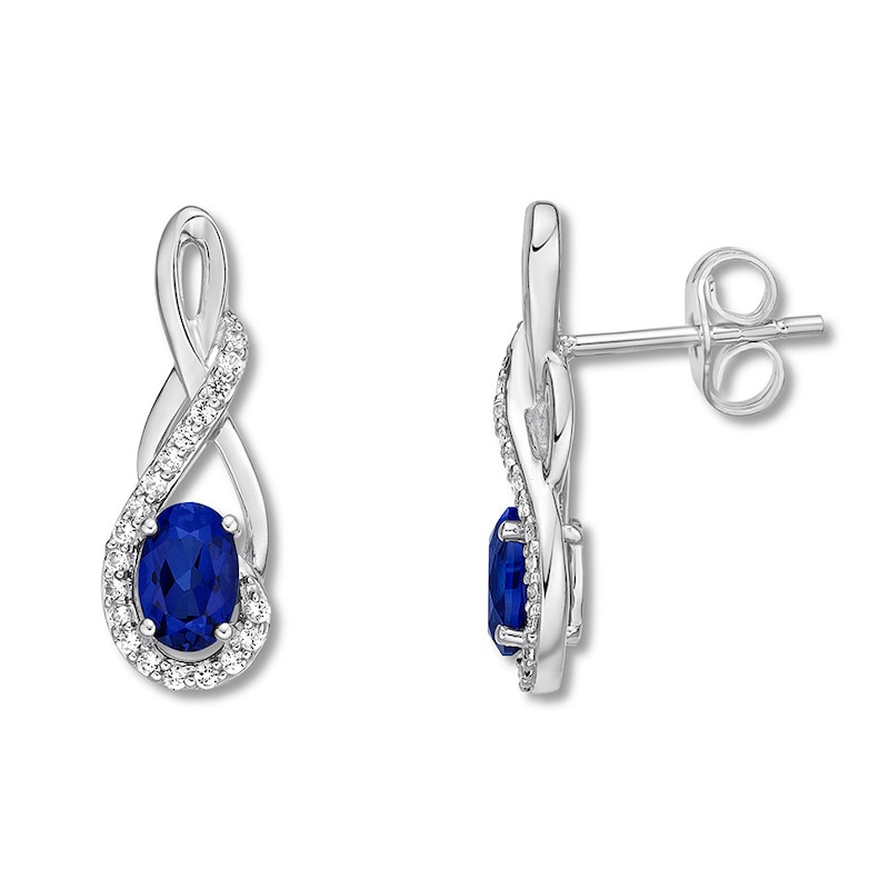 Main Image 1 of Blue & White Lab-Created Sapphire Earrings Sterling Silver