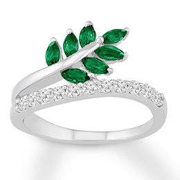 Leaf Ring Lab-Created Emeralds Sterling Silver