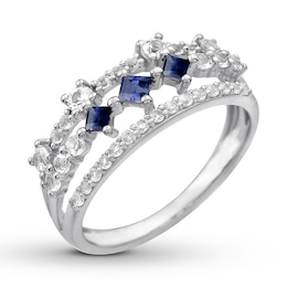 Blue & White Lab-Created Sapphire Ring 10K White Gold