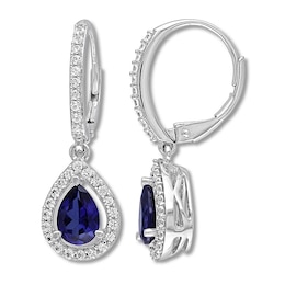 Blue & White Lab-Created Sapphire Earrings Sterling Silver