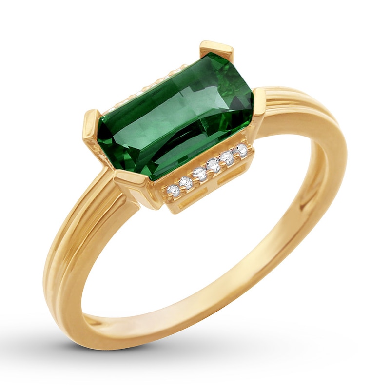 Lab-Created Emerald Ring with Diamonds 10K Yellow Gold