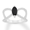 Thumbnail Image 1 of Marquise Black Onyx Ring Lab-Created White Sapphires Sterling Silver